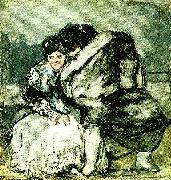 Francisco de goya y Lucientes sittande kvinna och man i slangkappa oil